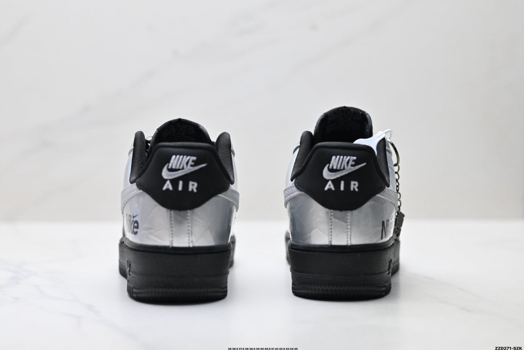 Nike Air Force 1 Low Black Silver Gray Unisex Sneakers Style 03