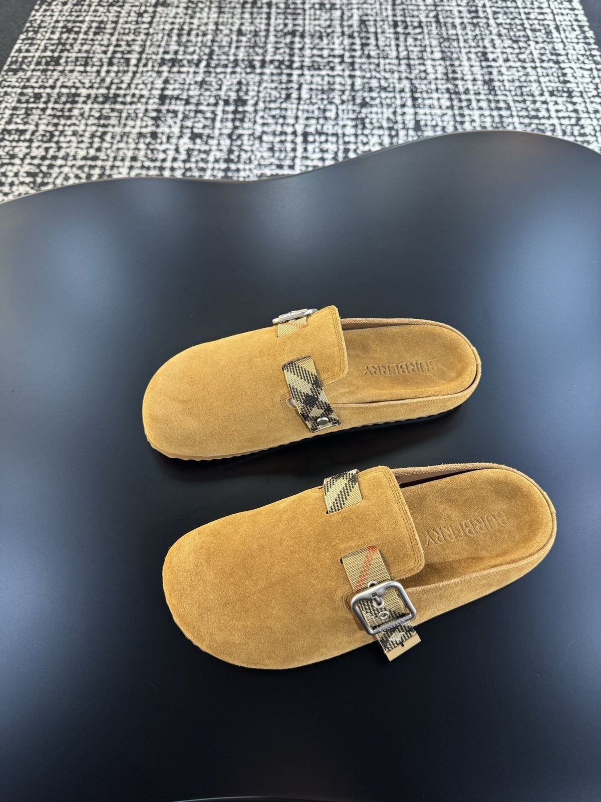 Burberry Men's Camel Check Strap Slide Sandals