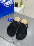 Birkenstock Black Suede Buckle Mule Clogs